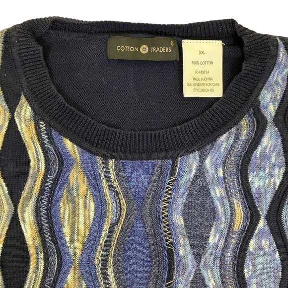 Cotton Traders Coogi Style 3D Textured Crewneck Sweater Blue 100% Cotton Sz XXL - Picture 11 of 16